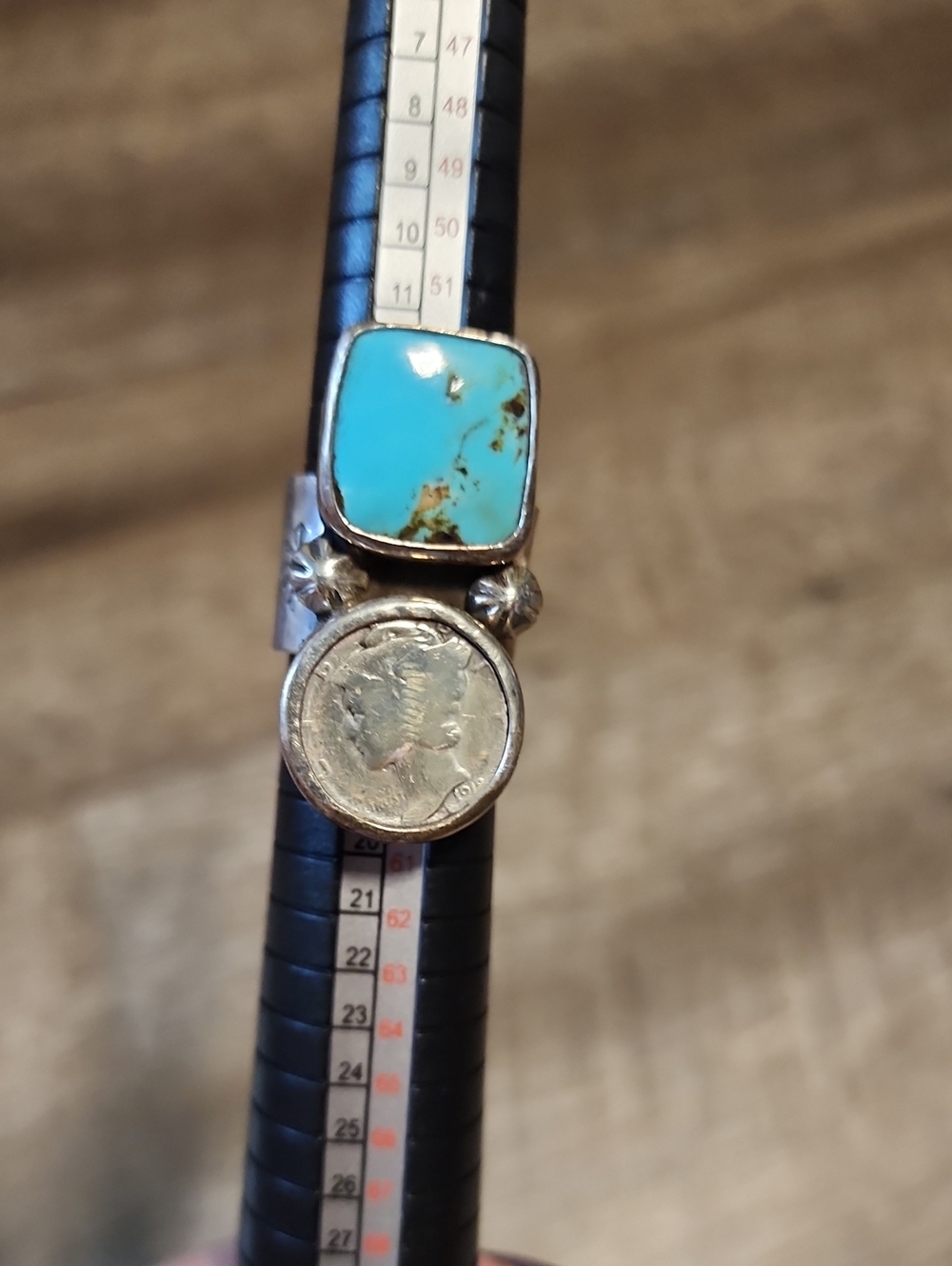 Sterling Silver Turquoise and Coin Statement Ring - Blue